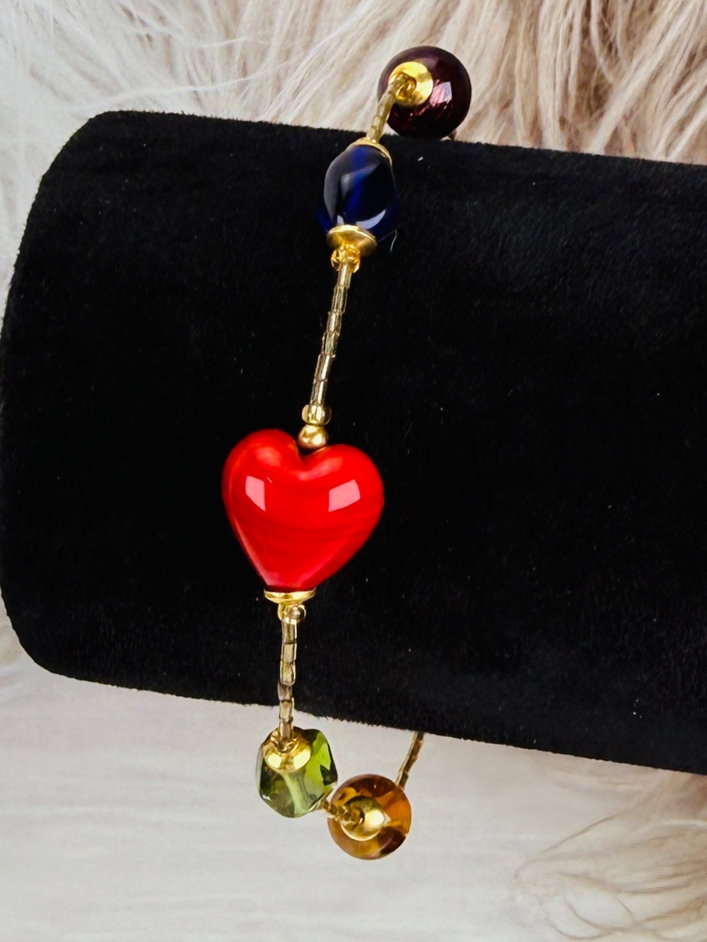 Vintage Antonio Vaccari Murano Glass Heart Bracelet Multicolor Gold Tone